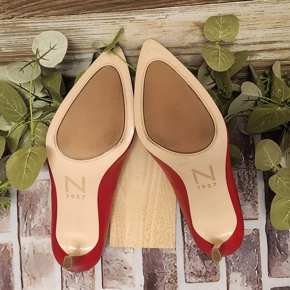 27 Edit Red Leather Pointed Toe Pumps Size 6 - Picture 6 of 10